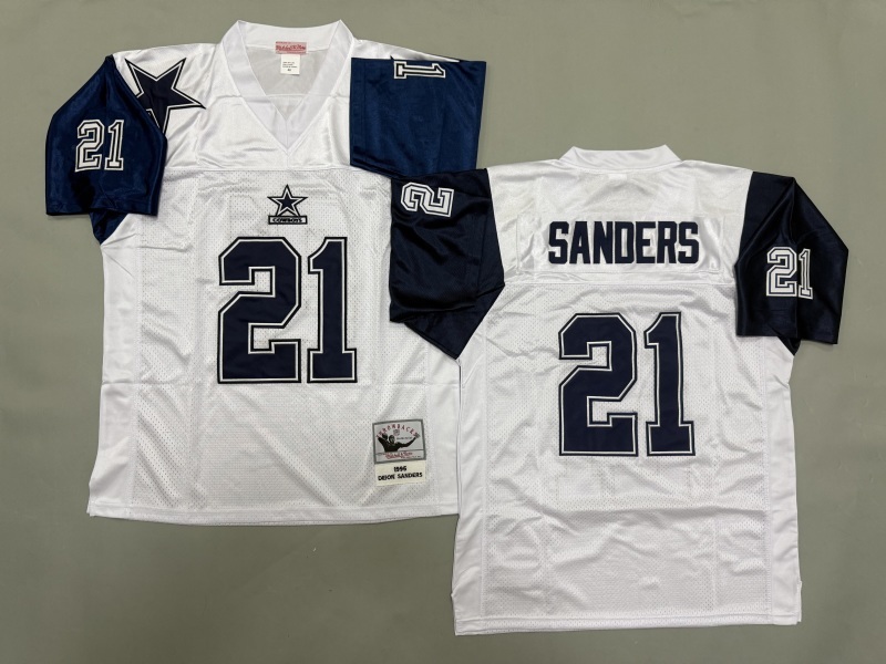 Men 2025 Nike Dallas Cowboys #21 Sanders White Throwback Limited NFL Jersey 001